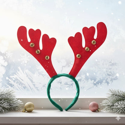 Red Green Christmas Headband Reindeer Antlers Design Hair Band
