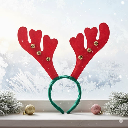 Red Green Christmas Headband Reindeer Antlers Design Hair Band
