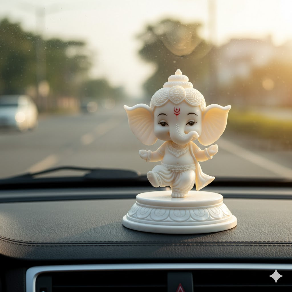 White Marble Dancing Bal Ganesha Idol (5 Inch)