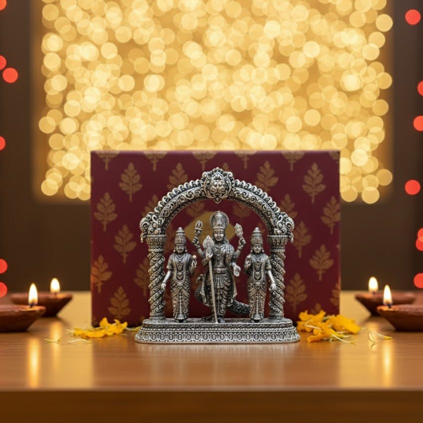 Silver Plated Lord Murugam Valli Deivanai Idol (4 Inch)