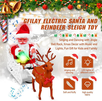 Santa And Reindeer Sleigh Toys,Singing And Dancing With Jingle Bell Rock