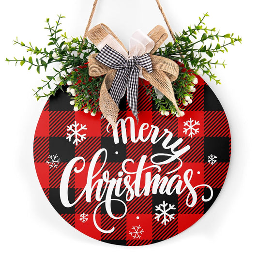 Buffalo Plaid Christmas Welcome Sign - Hanging