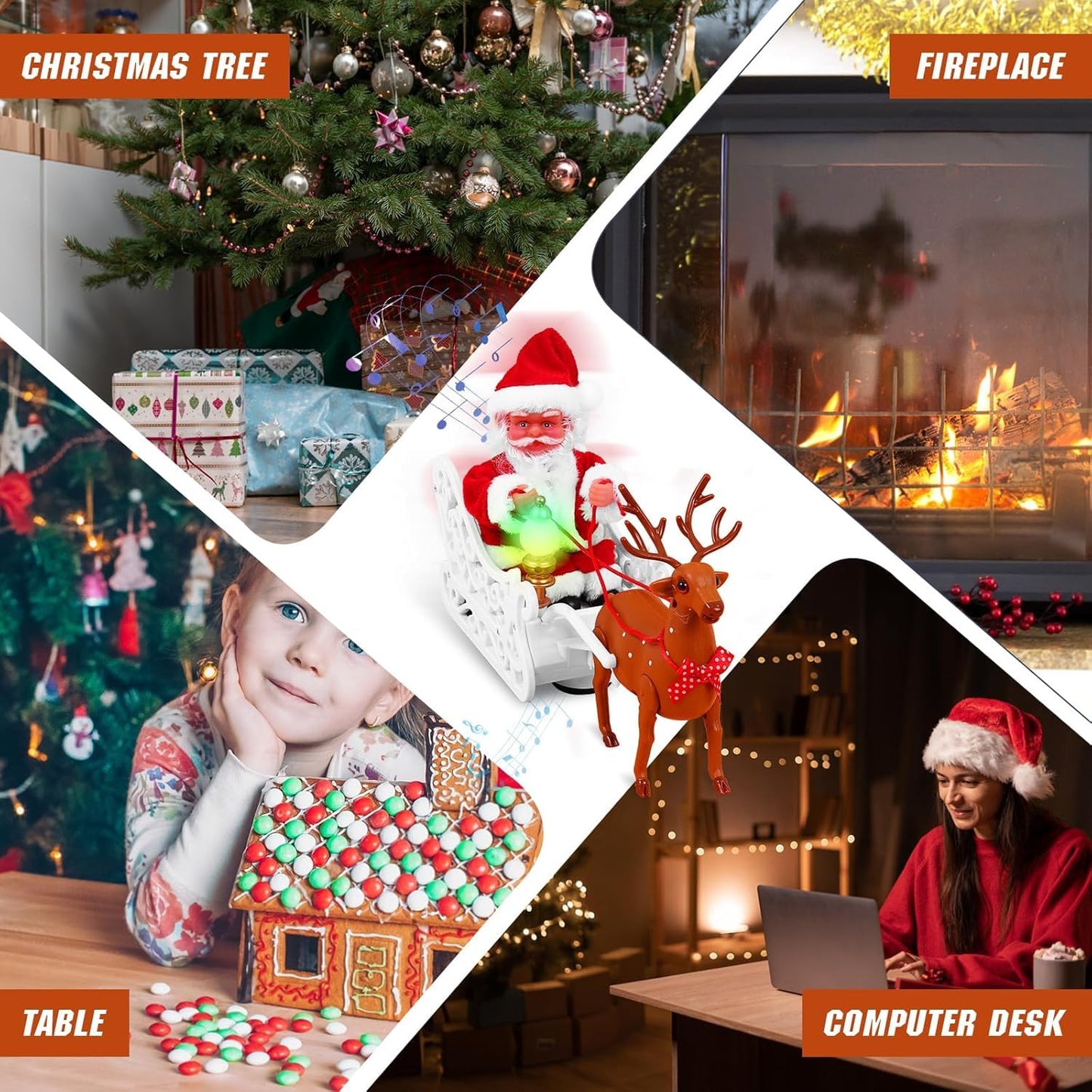 Santa And Reindeer Sleigh Toys,Singing And Dancing With Jingle Bell Rock