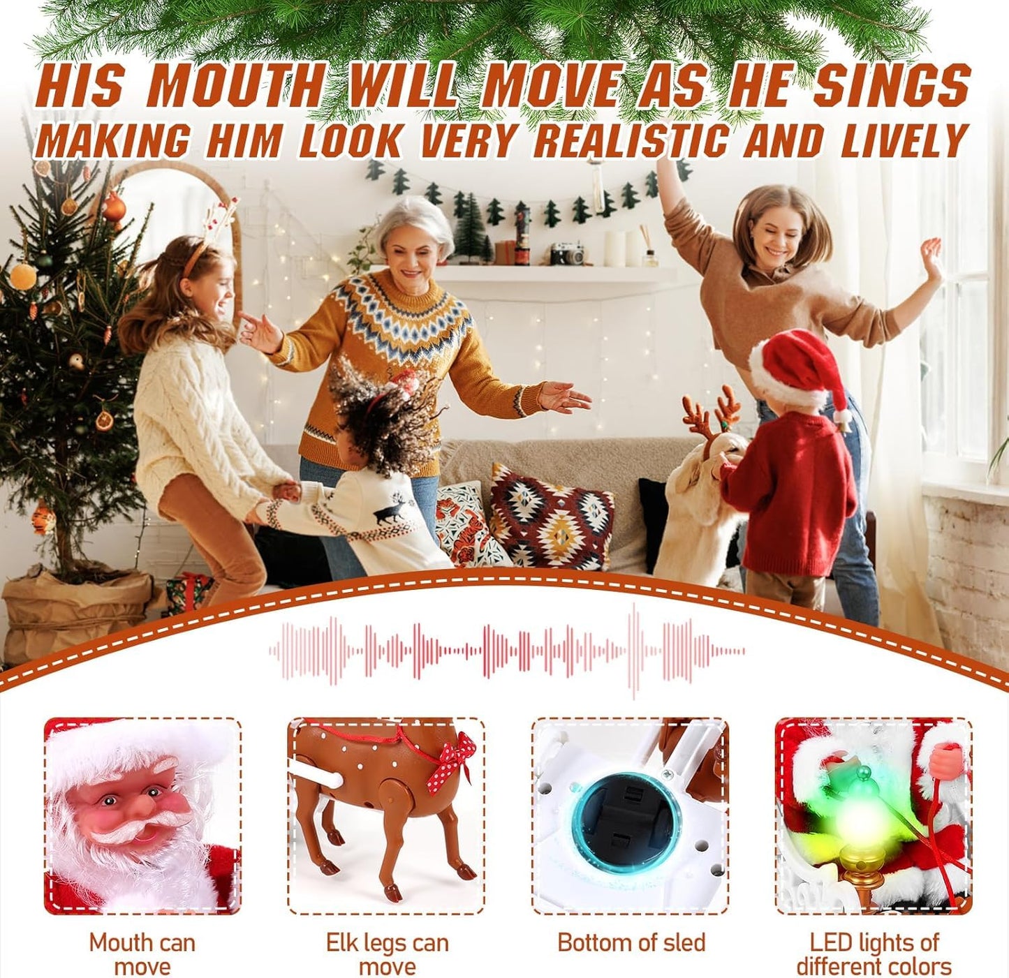 Santa And Reindeer Sleigh Toys,Singing And Dancing With Jingle Bell Rock