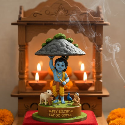 God Krishna Govardhan Parvat Idol (8 Inch)