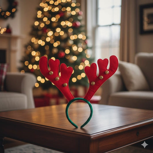 Red Green Christmas Headband Reindeer Antlers Design Hair Band