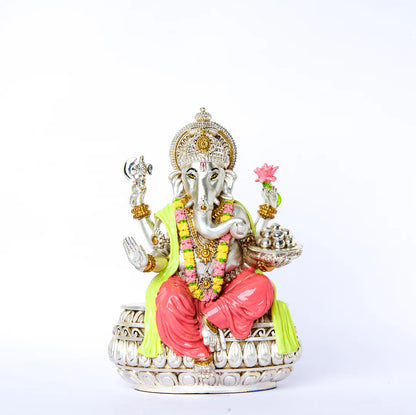 Silver Plated Coloured Ganesha Idol