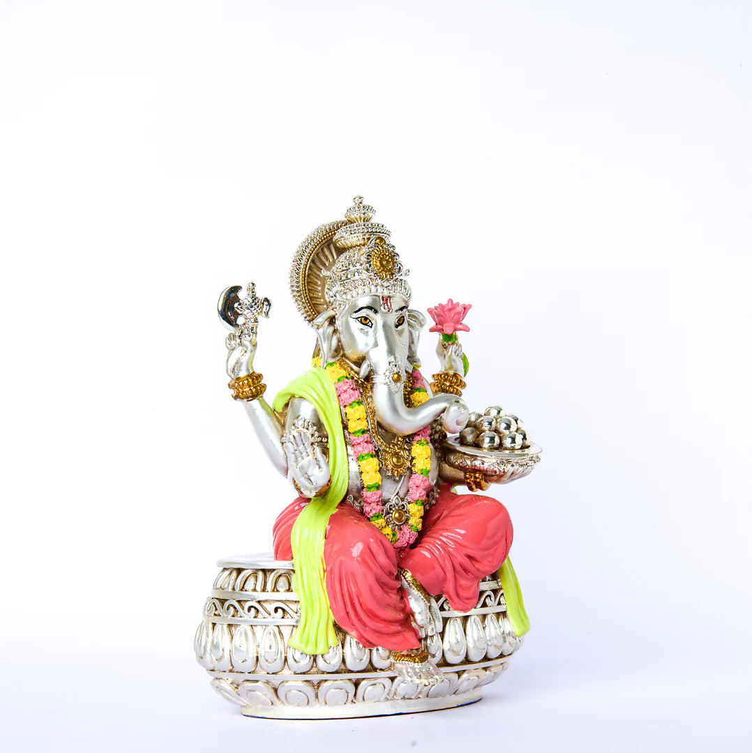 Silver Plated Coloured Ganesha Idol