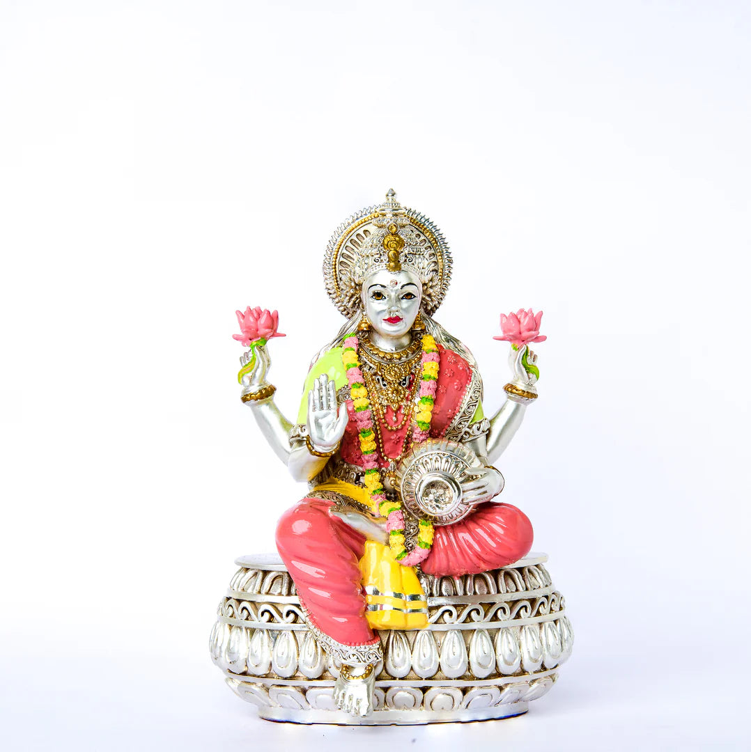 Silver Plated Coloured Lakshmi Mata Idol