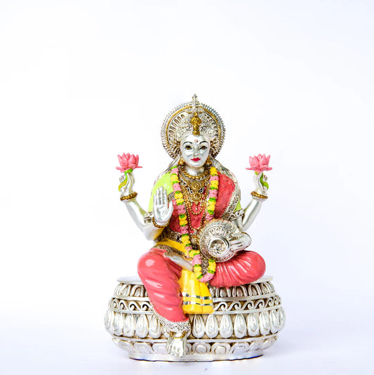 Silver Plated Coloured Lakshmi Mata Idol