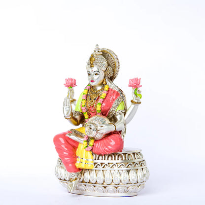 Silver Plated Coloured Lakshmi Mata Idol