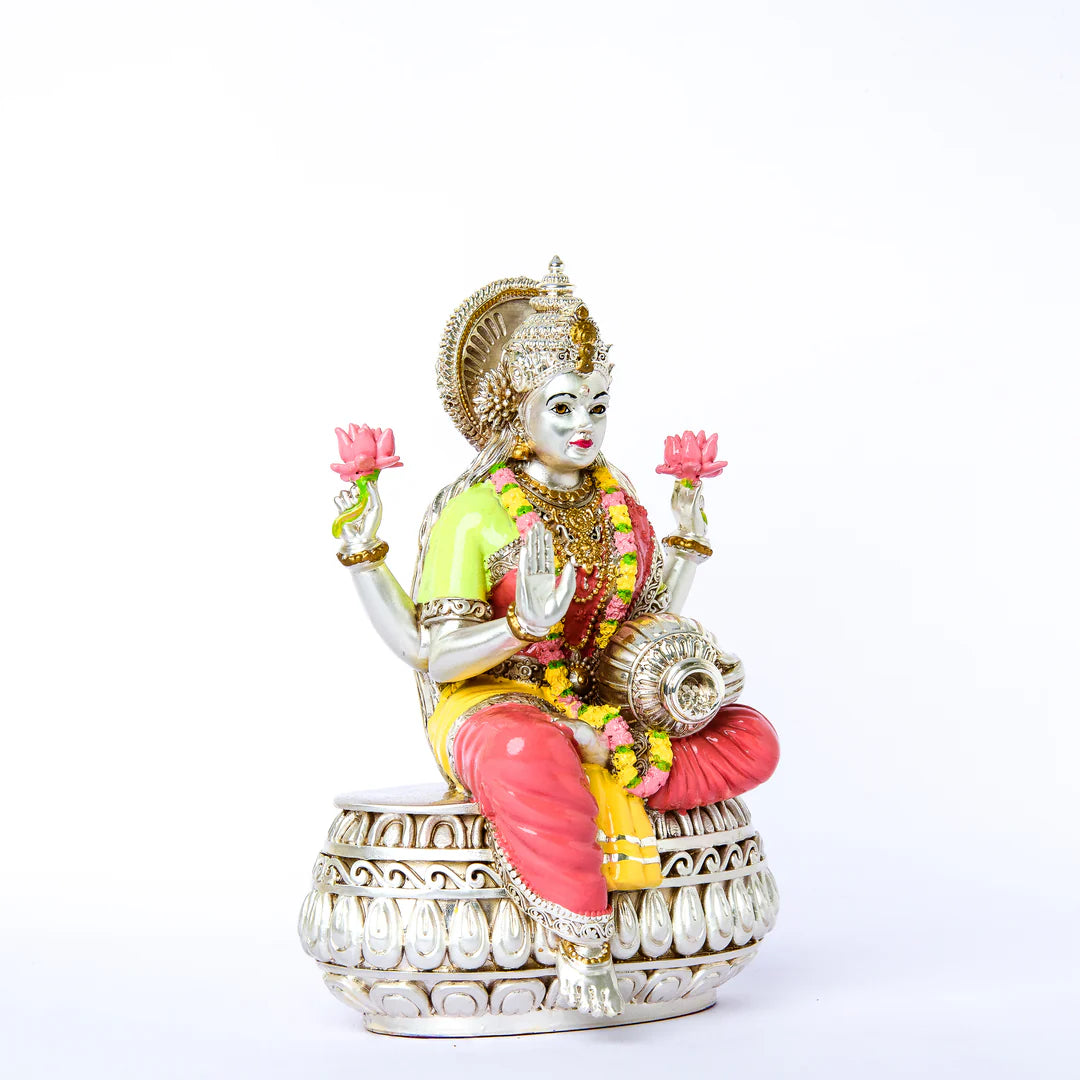 Silver Plated Coloured Lakshmi Mata Idol