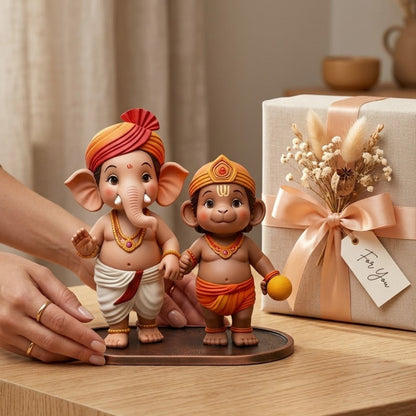 Divine Bal Ganesha Hanuman Friendship Idol