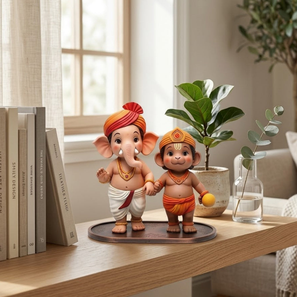 Divine Bal Ganesha Hanuman Friendship Idol