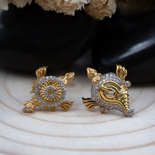 Gold Plated Radiant Shanka Chakra Earrings