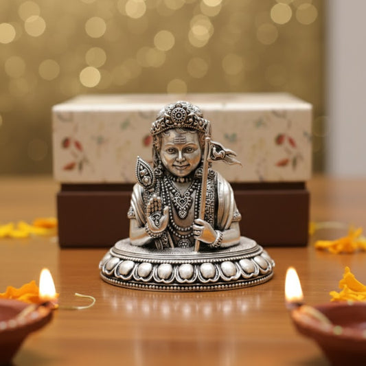 Silver Plated Lord Murgan Ji Face Idol (4 Inch)