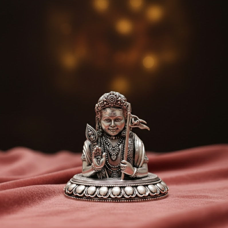 Silver Plated Lord Murgan Ji Face Idol (4 Inch)