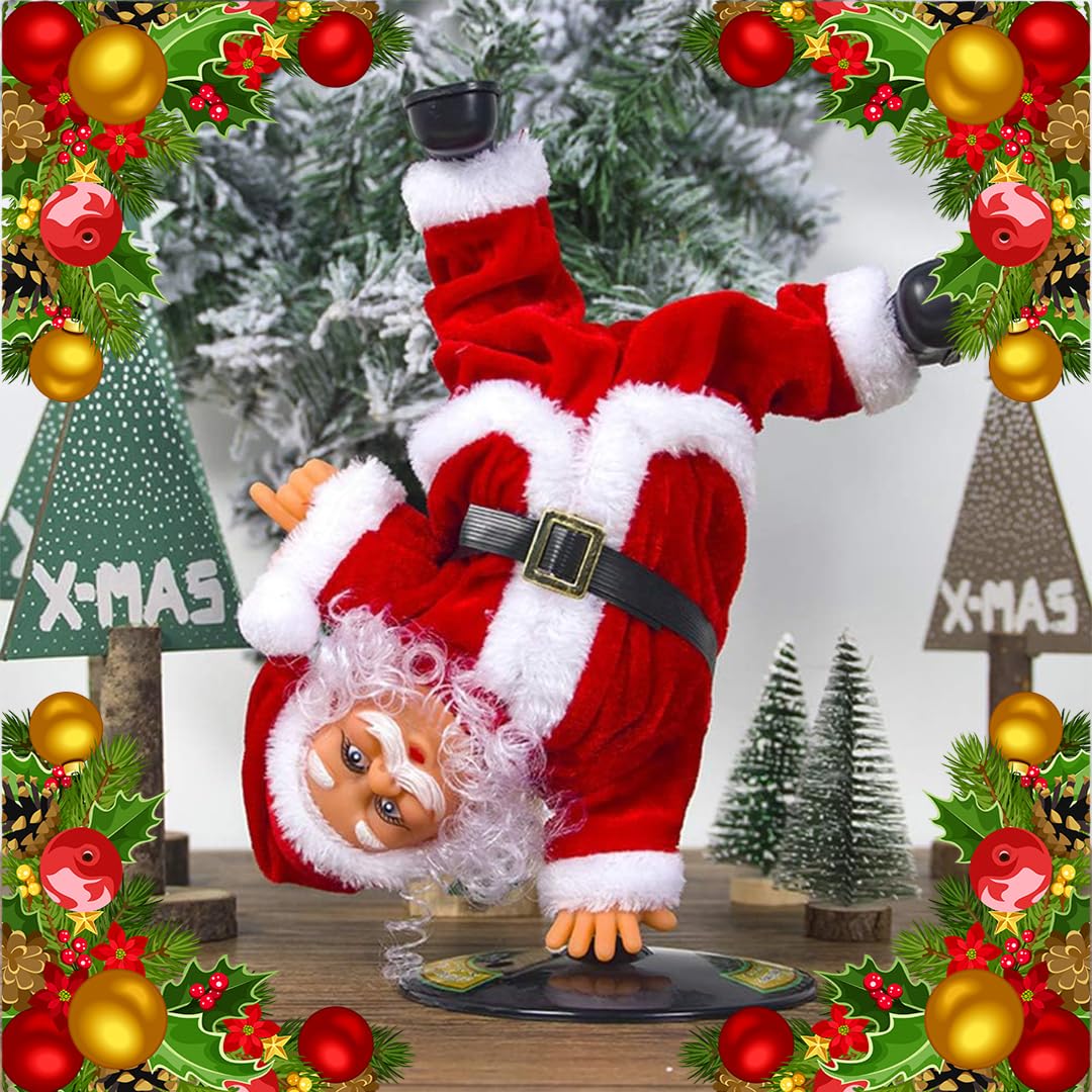 Dancing Santa Claus Figurine | Rotating Handstand Musical Santa Toy
