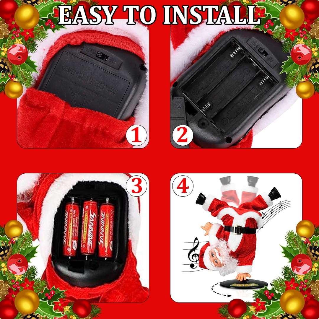 Dancing Santa Claus Figurine | Rotating Handstand Musical Santa Toy