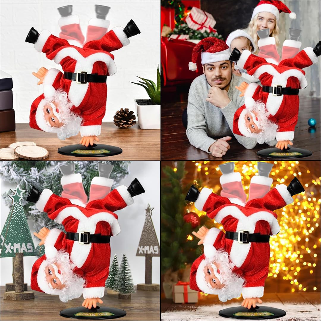 Dancing Santa Claus Figurine | Rotating Handstand Musical Santa Toy