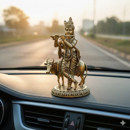 Brass Krishna With Cow Idol