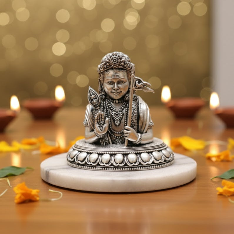 Silver Plated Lord Murgan Ji Face Idol (4 Inch)