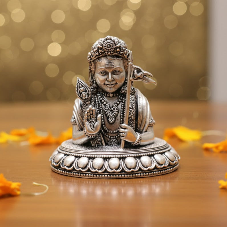 Silver Plated Lord Murgan Ji Face Idol (4 Inch)