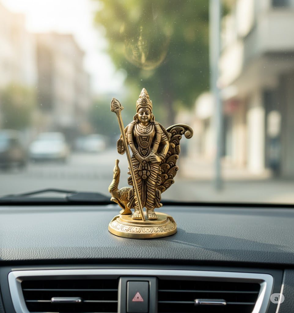 Handcrafted Lord Murugan With Peacock Idol for Pooja and Home Decor