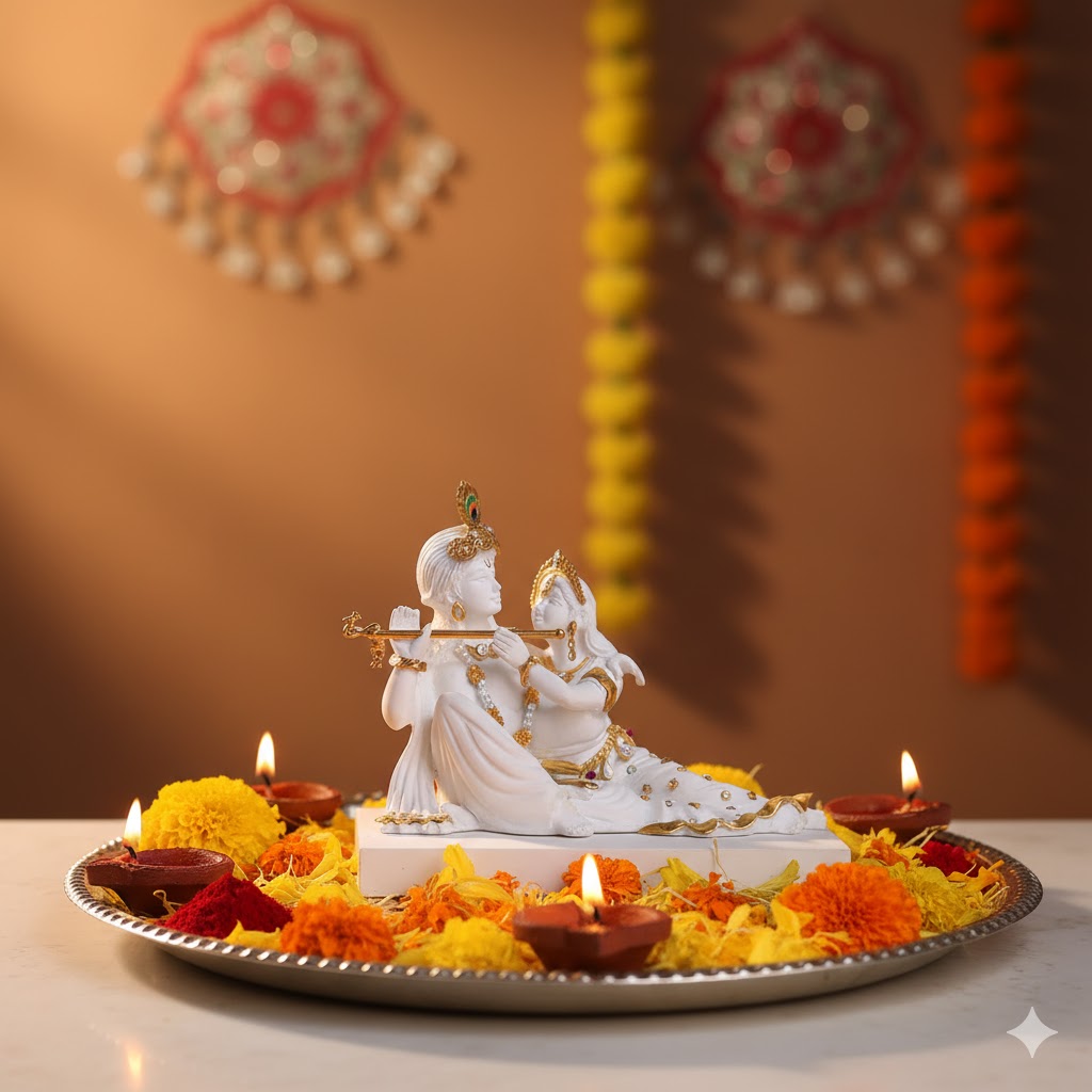 Luxurious White & Gold Radha Krishna Murti