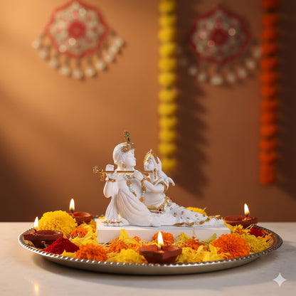 Luxurious White & Gold Radha Krishna Murti