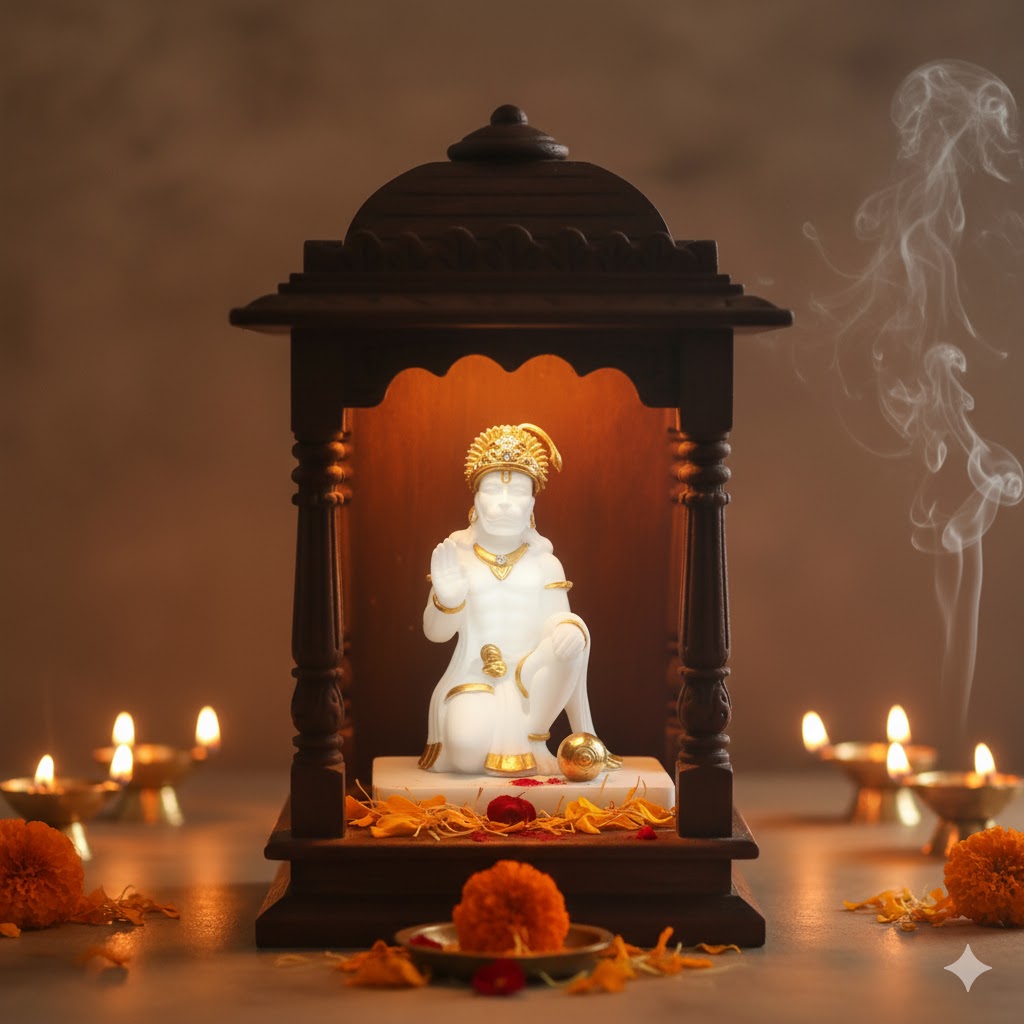 Premium White & Gold Hanuman Ji Kneeling Statue