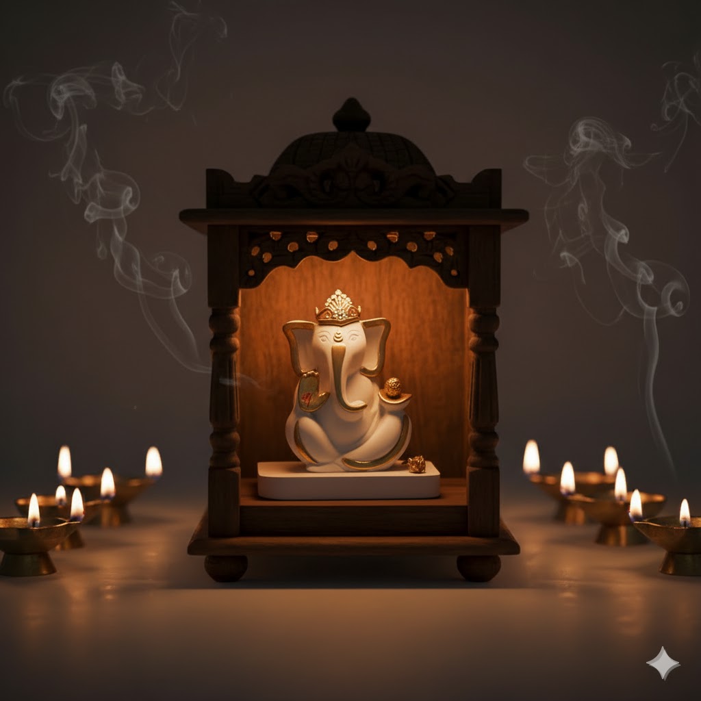 Elegant White & Gold Mukut Ganesh Idol For Car Dashboard