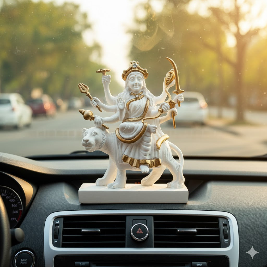 Exquisite White & Gold Sherawali Mata Murti