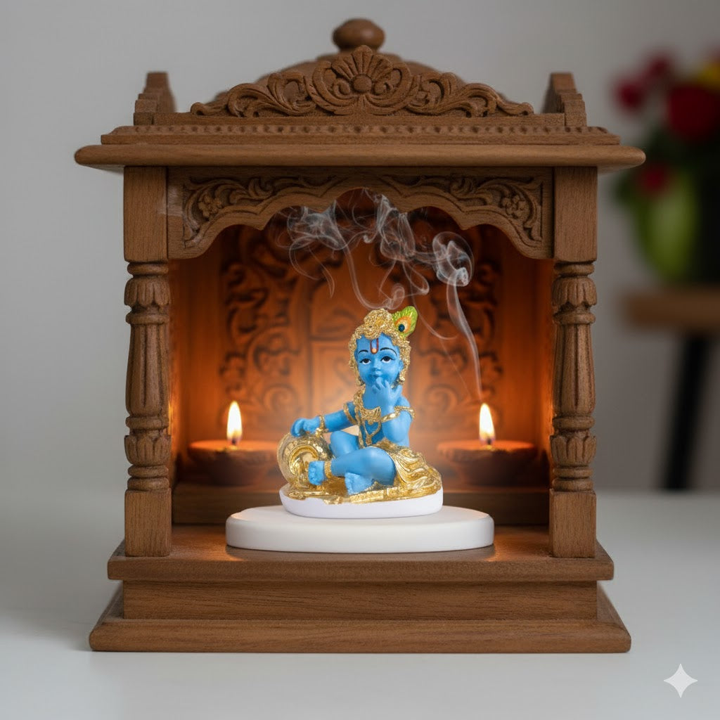 Gold Plated Laddu Gopal Krishna Murti 5 Inch