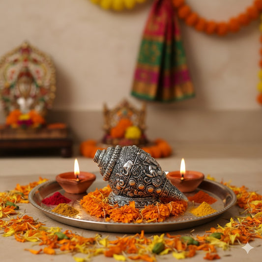 Ganesh Shankh (Conch) - Silver Plated (5 Inch)