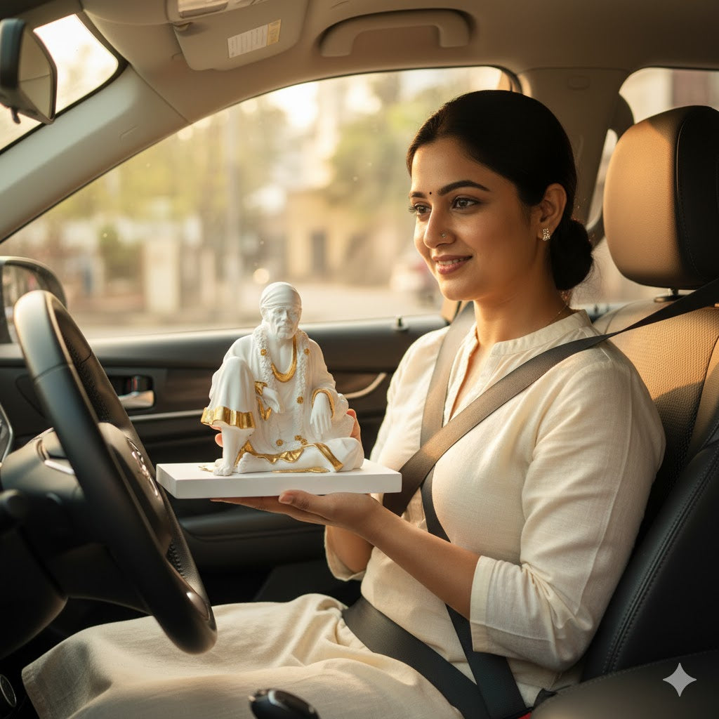 Luxurious White & Gold Sitting Sai Baba Idol