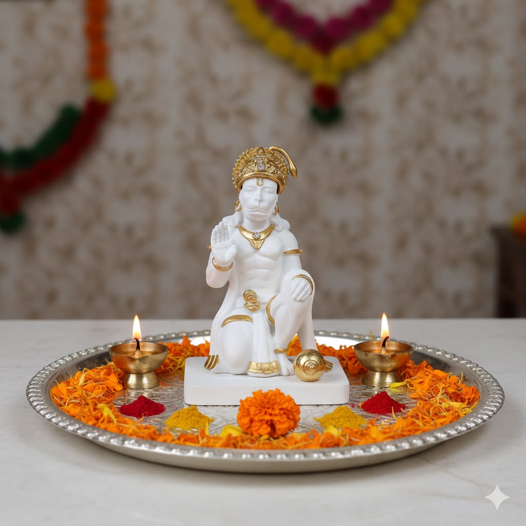 Premium White & Gold Hanuman Ji Kneeling Statue