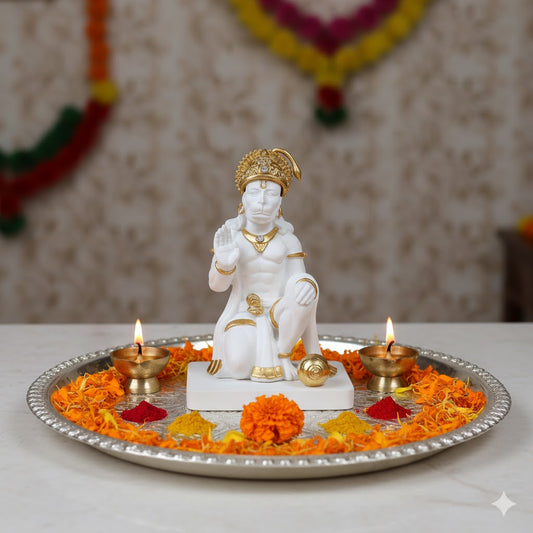 Premium White & Gold Hanuman Ji Kneeling Statue