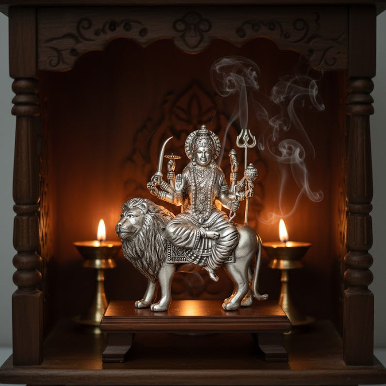 Silver Plated Maa Durga Idol