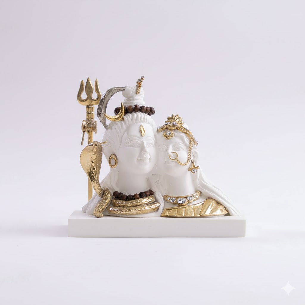 Exquisite White & Gold Shiv Parvati Idol