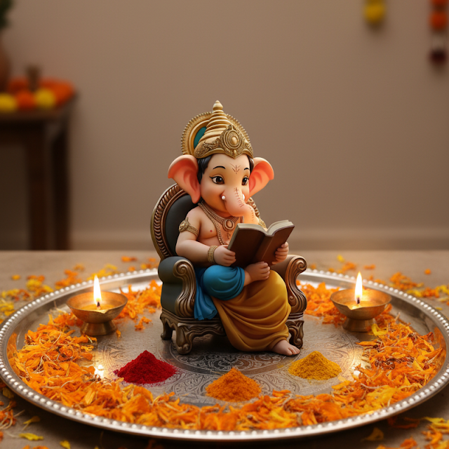 Lord Ganesha With Singhasan Idol