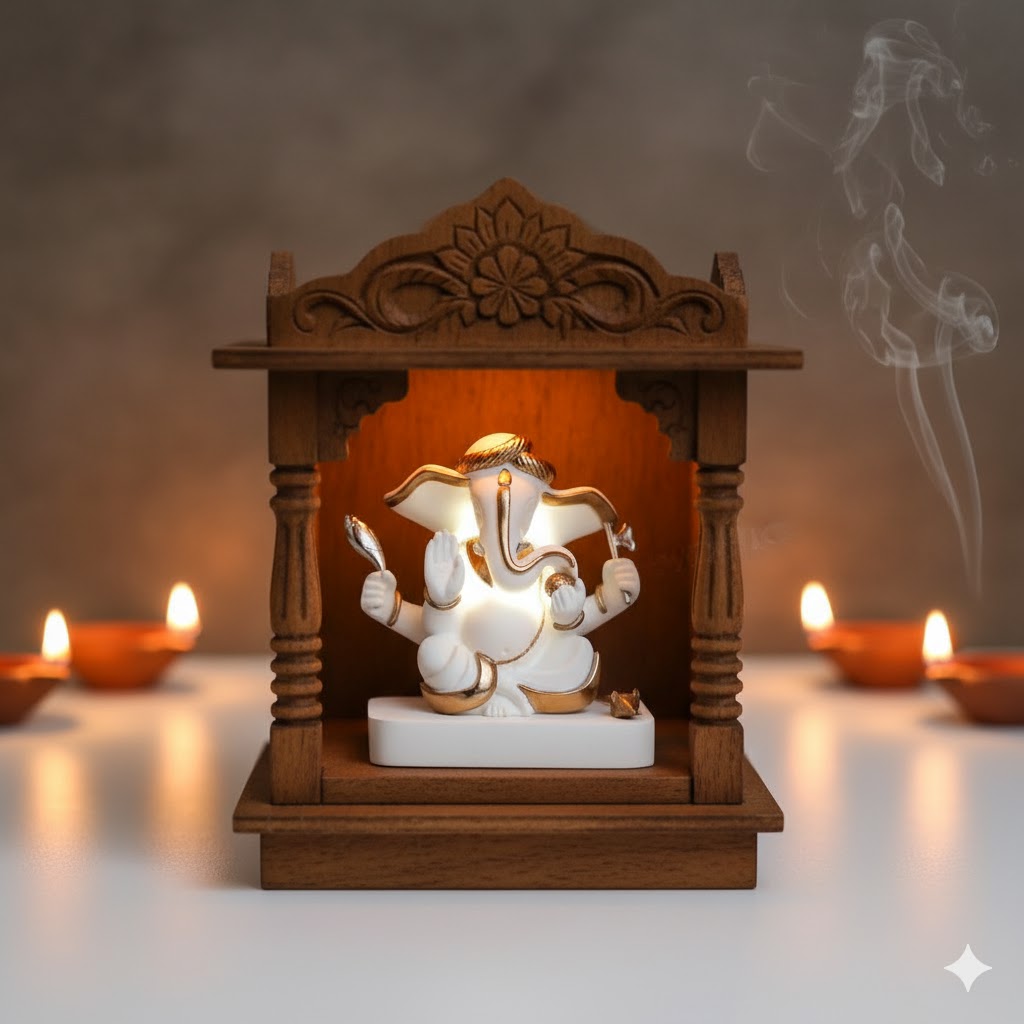 Exquisite White & Gold Plated Kaan Ganesh Murti