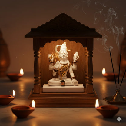 Premium White & Gold Plated Shiva Statue With Trishul