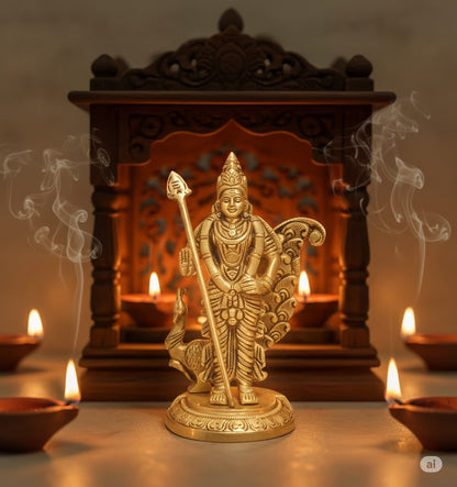 Handcrafted Lord Murugan With Peacock Idol for Pooja and Home Decor