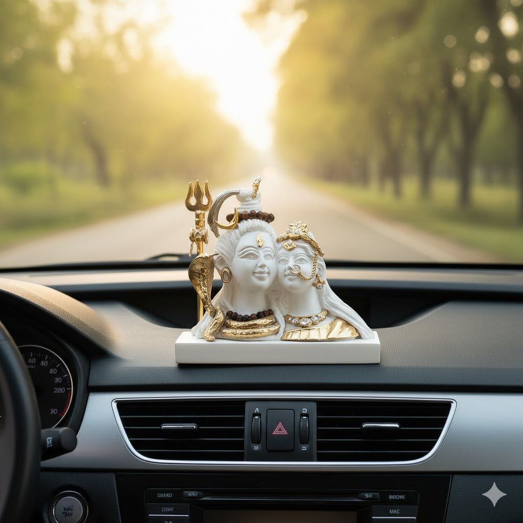 Exquisite White & Gold Shiv Parvati Idol