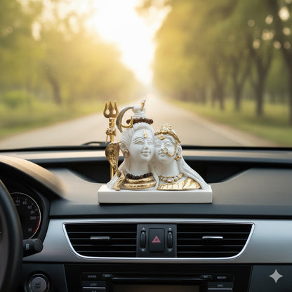 Exquisite White & Gold Shiv Parvati Idol