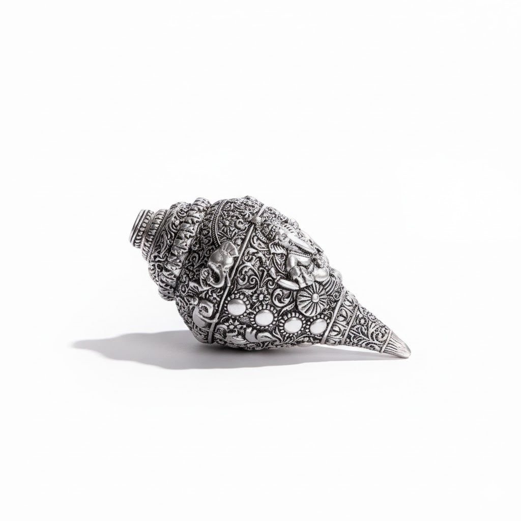 Ganesh Shankh (Conch) - Silver Plated (5 Inch)