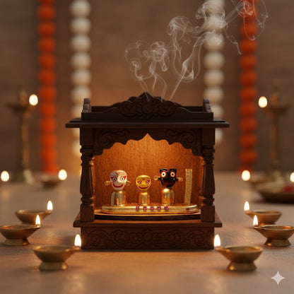 Lord Jagannath, Subhadra, Balabhadra Murti Set - Gold Plated (4 Inch)