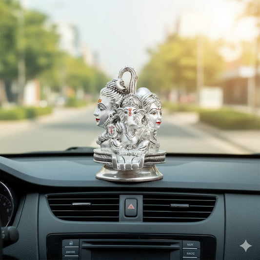 Shiv Parvati Ganesh Murti - Silver Plated