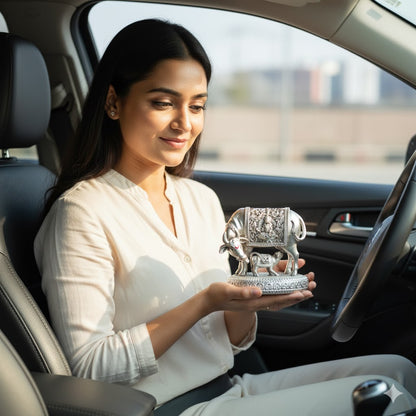 Silver plated Kamdhenu Cow with Calf Idol